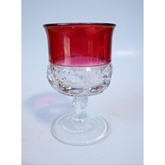 4 Kings Crown Liquor Glasses Wine Glasses Tiffin Thumbprint Drinking Glass Ruby - Picture 3 of 3